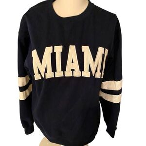 NEW YORK POPULAR “MIAMI” RUGBY COLLEGIATE STRIPE SWEATSHIRT NAVY BLUE MEDIUM